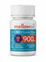Mellow Oil Purity CBD + Lion's Mane Cognitive Support Capsules - 900mg CBD & 9000mg Functional Mushroom / Bouteille de 30 capsules