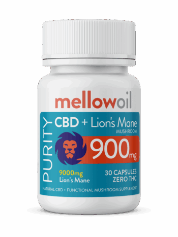 Mellow Oil Purity CBD + Lion’s Mane Cognitive Support Capsules - 900mg CBD & 9000mg Functional Mushroom / 30 capsule bottle